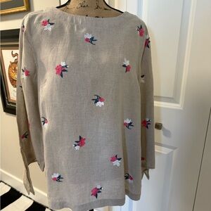 Charter Club - Linen Floral Embroidered khaki Top